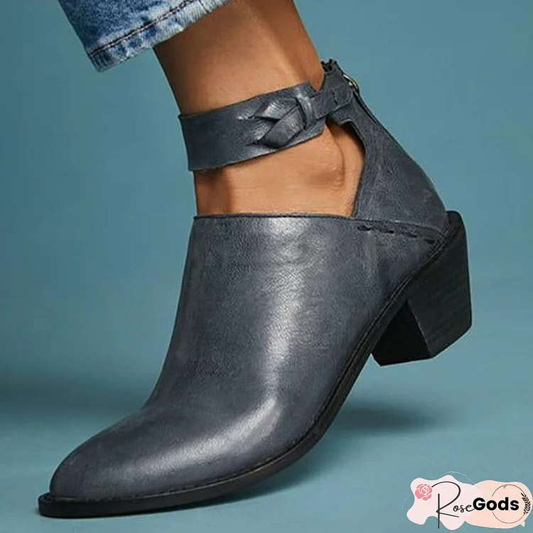 Chunky Heel Zipper Breathable Comfortable Shoes