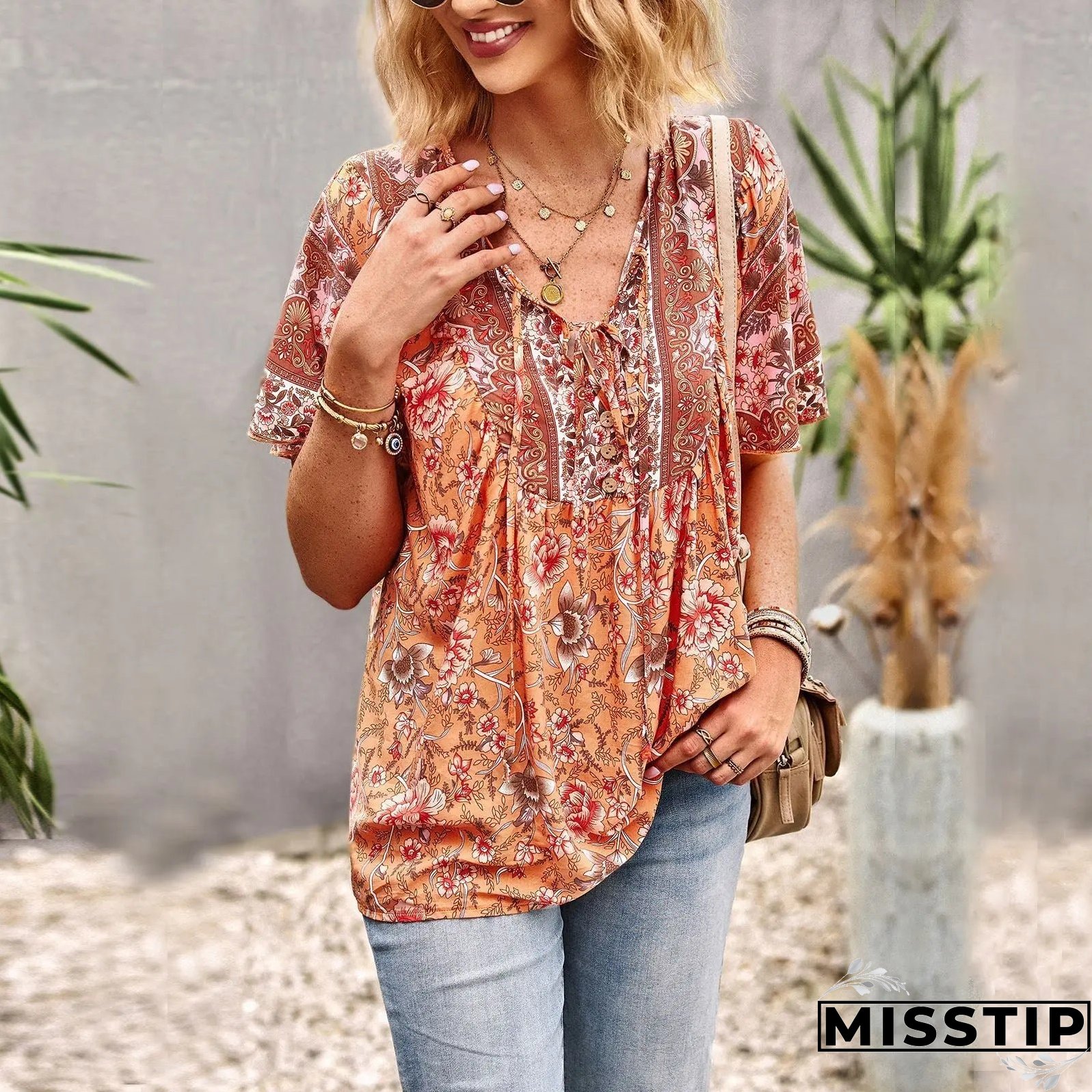 Summer New Fashion Boho T-Shirt Women's Bohemian Clothes Female Tops Free Shipping