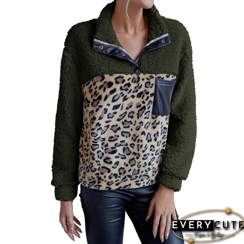 Army Green Splice Leopard Lambswool Sweatshirt