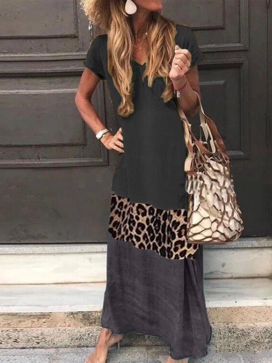 Women Vintage Leopard Fashion Casual Long Dress