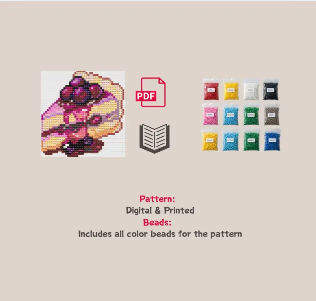 Blueberry Cake Slice Pixel Pattern Fuse Bead Kit  | Cute DIY Fuse 1500 Beads Set