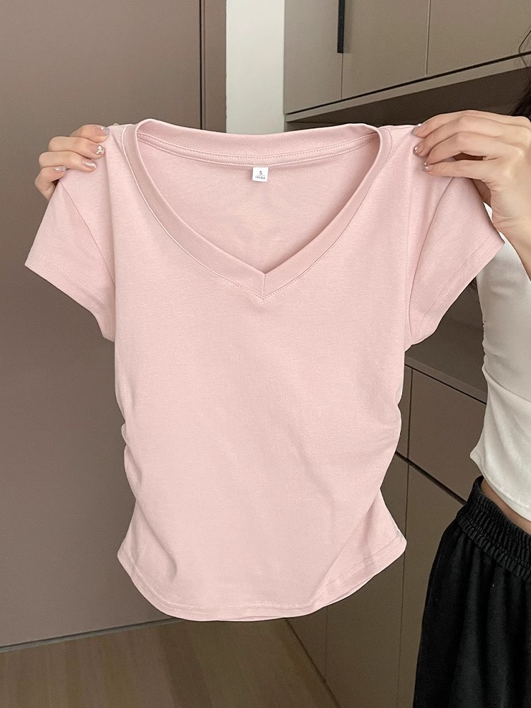 Women's V Neck Ruched Side T-Shirt