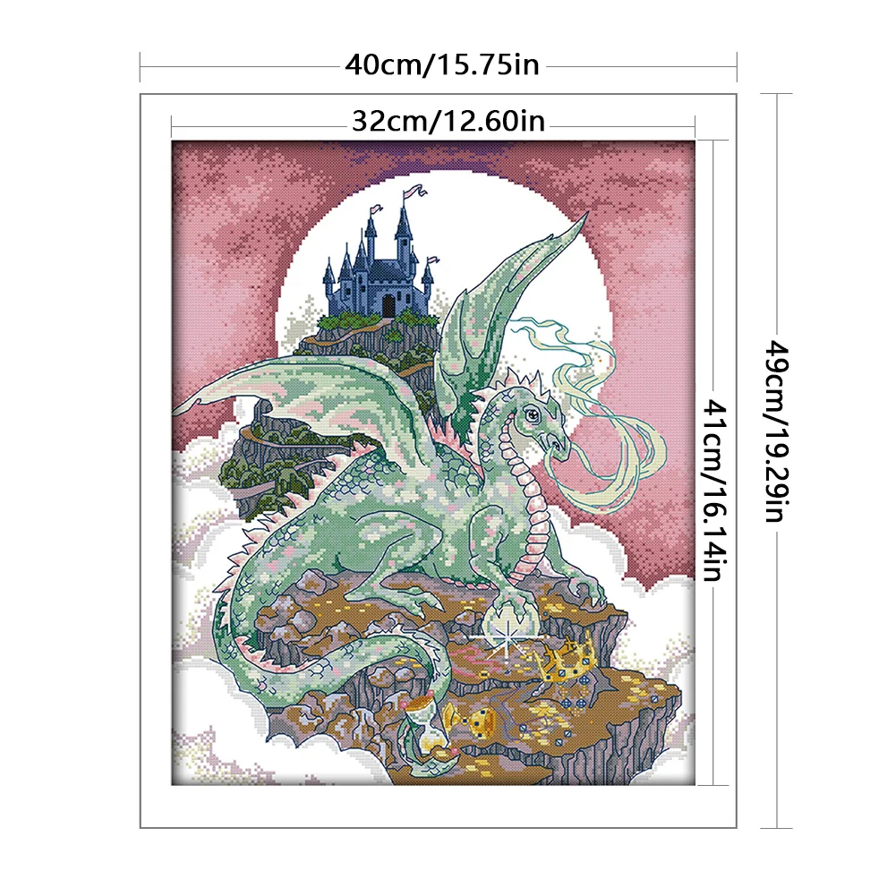 DIY Stamped Cross Stitch 14CT Partial Embroidery 40*49cm - Castle Guardian