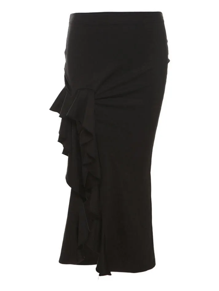 Brownm High Waist Irregular Split Goth Skirt