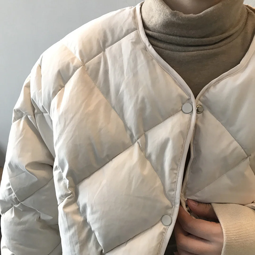 Women Long Sleeve V-neck Solid Color Puffer Coats