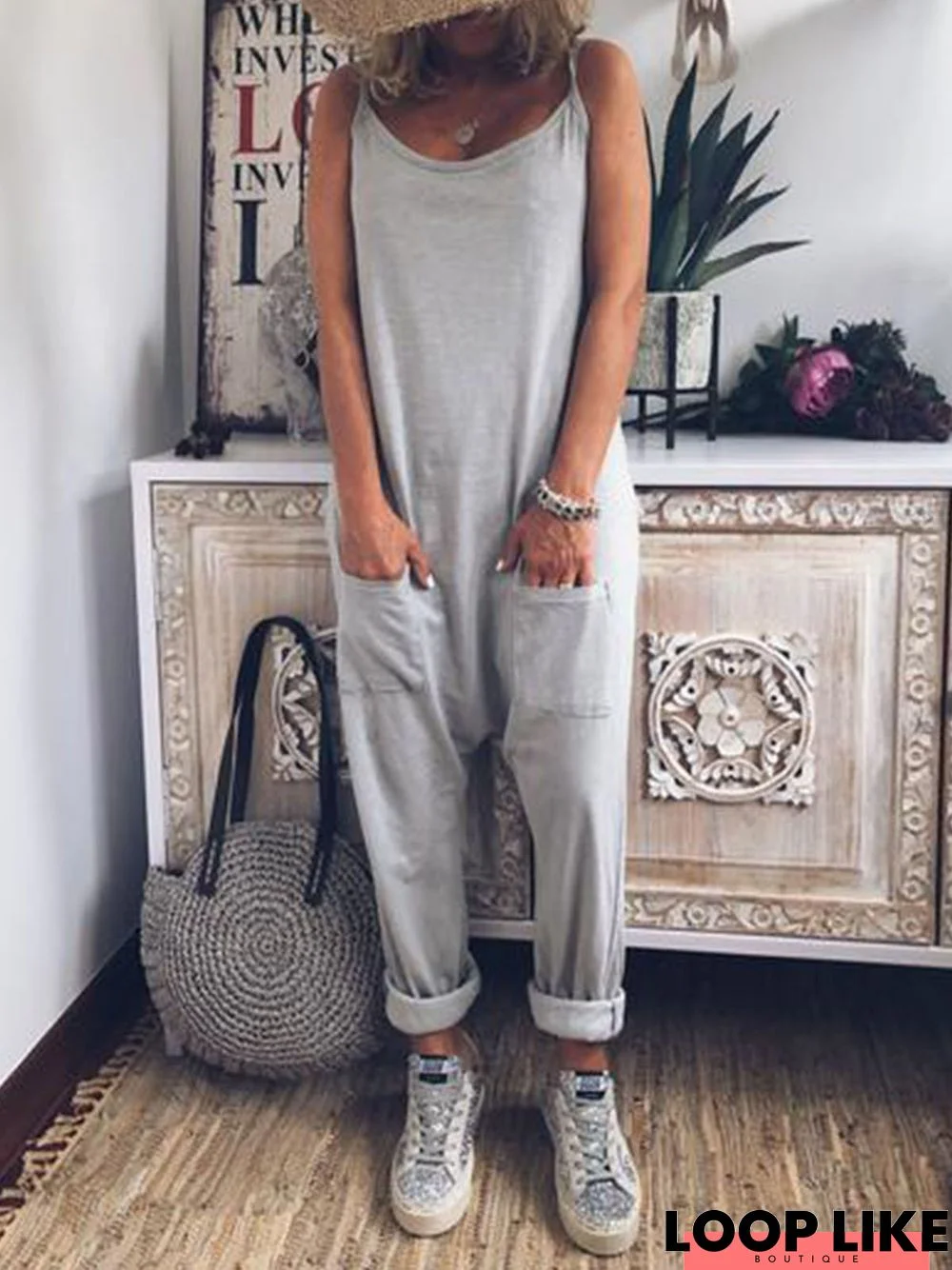 Sleeveless Cotton Pants Overalls