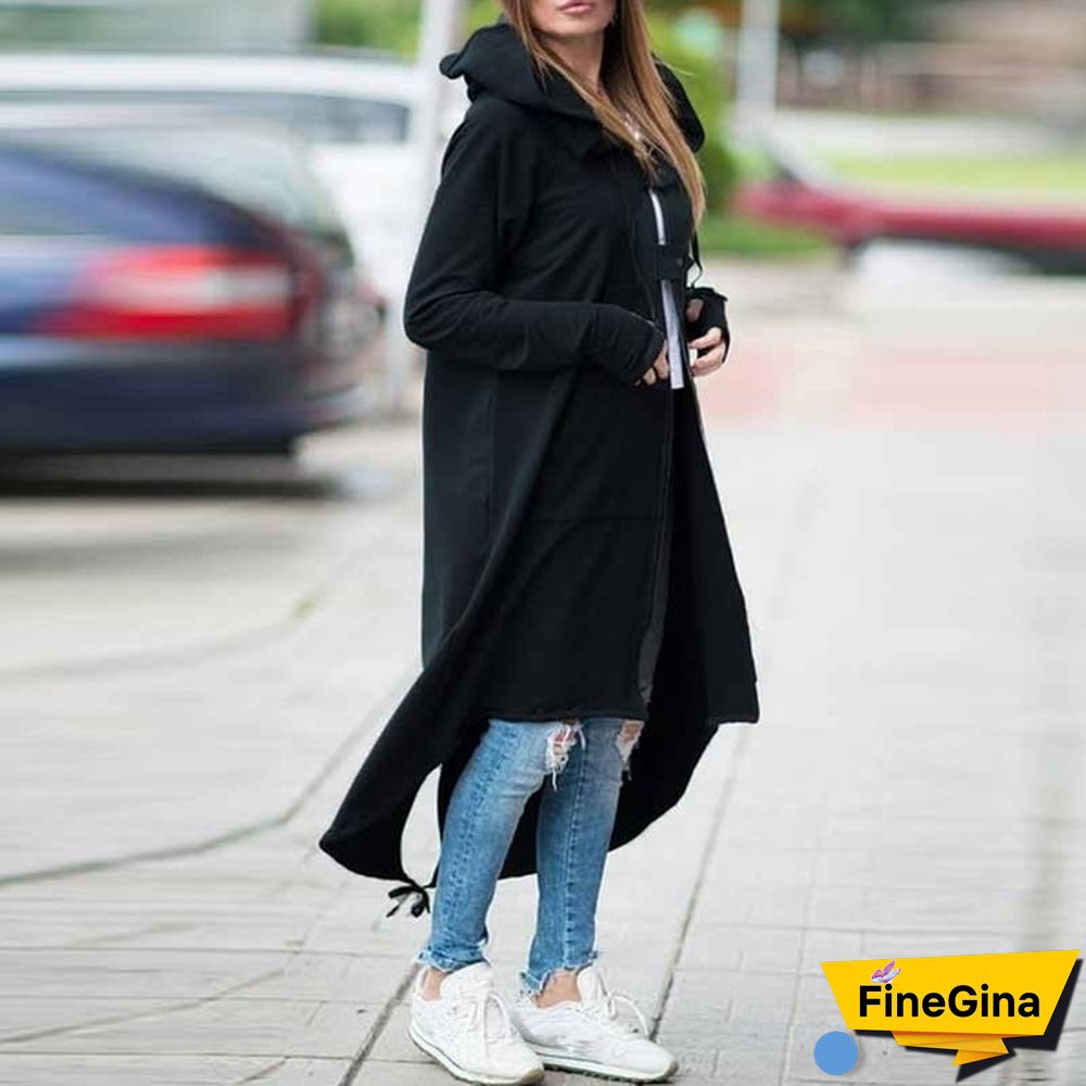 Women's Loose Hooded Sweater Zipper Long Coat Long Sleeve Hoodies Coats Casual Cardigans