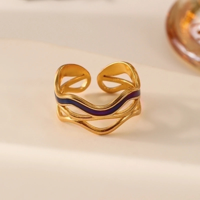 Vintage Style Color Block Stainless Steel 18K Gold Plated Plating Open Rings3
