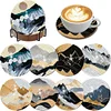 8pcs/set Diamond Painting Mountain Pattern Coaster Cup Cushion Home Decor