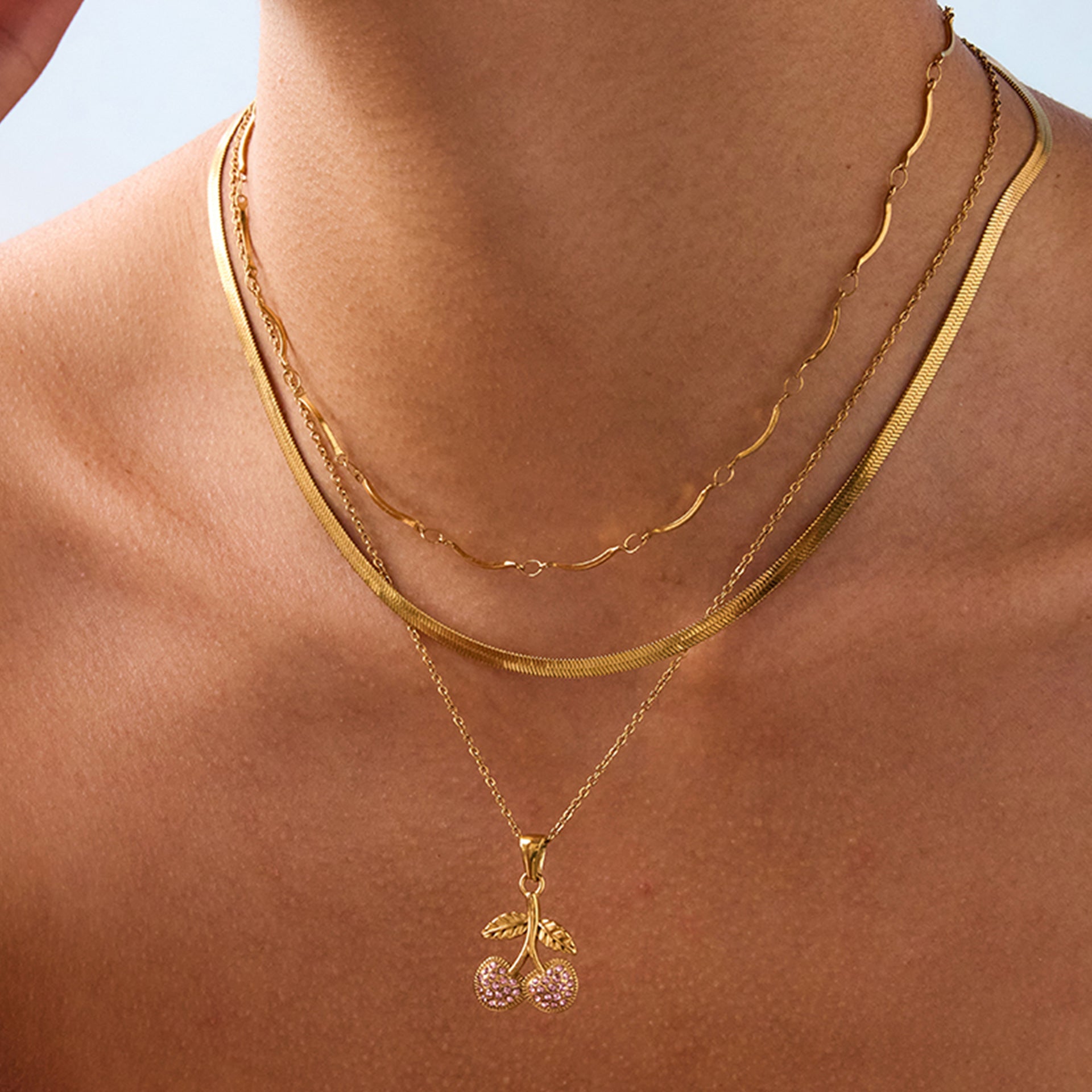 Jie Ding Stainless Steel Cherry Zircon Necklace Jewelry Women'S Titanium Steel Necklace