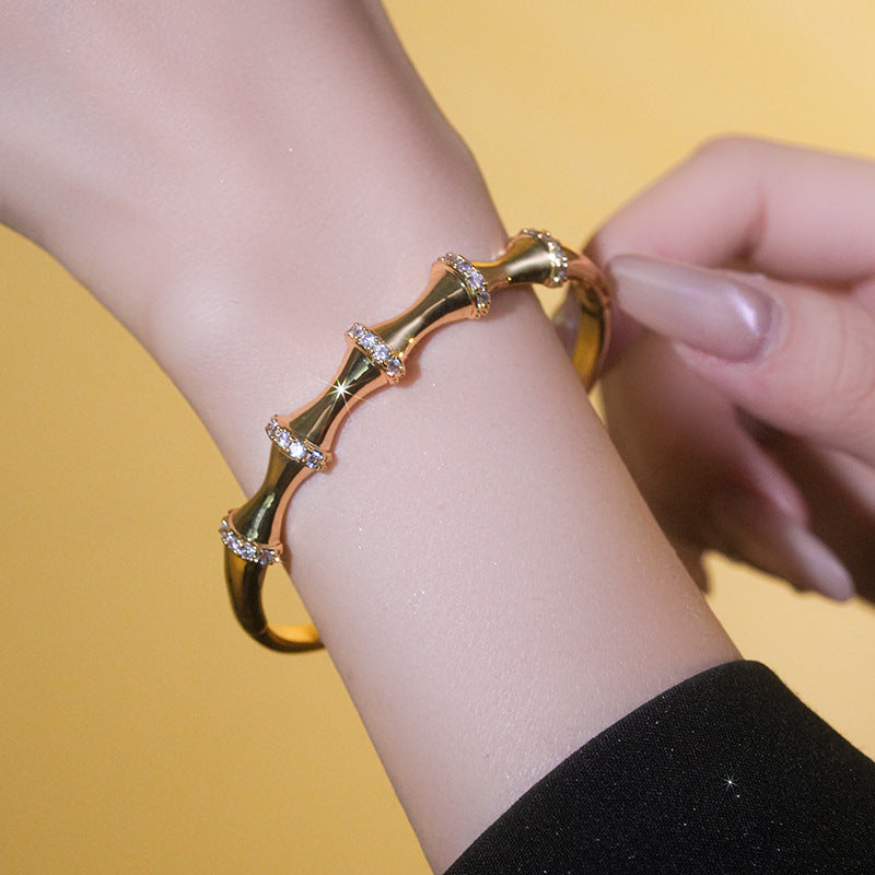 Diamond Bracelet New Chinese Style Brushed Bamboo Knot High-Grade Non-Fading Bamboo Bracelet Bracelet Daily Wear
