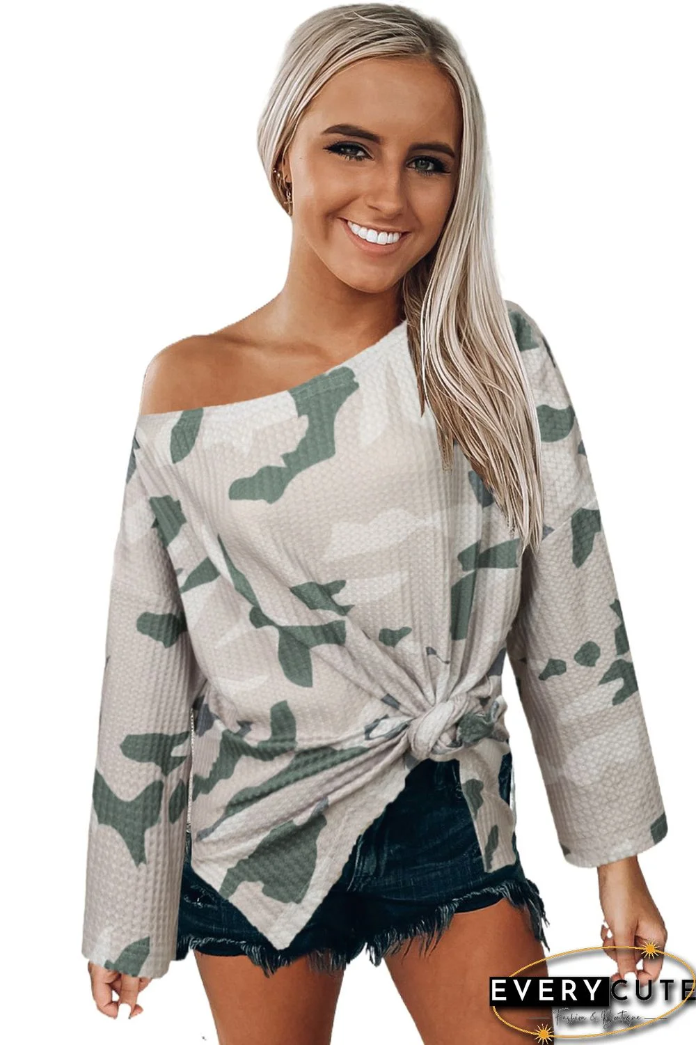 Oversize Camo Print Long Sleeve Top