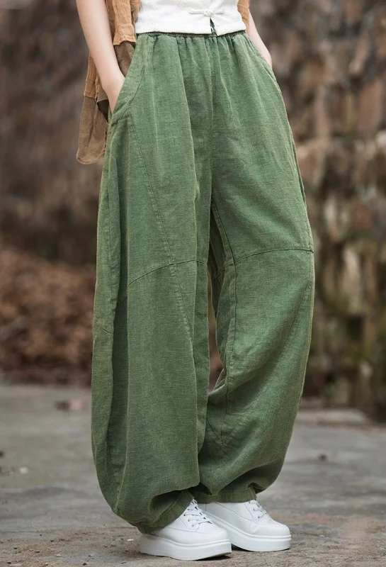 Ramie Sand Stir-Fry Old Hanging Loose Lantern Pants