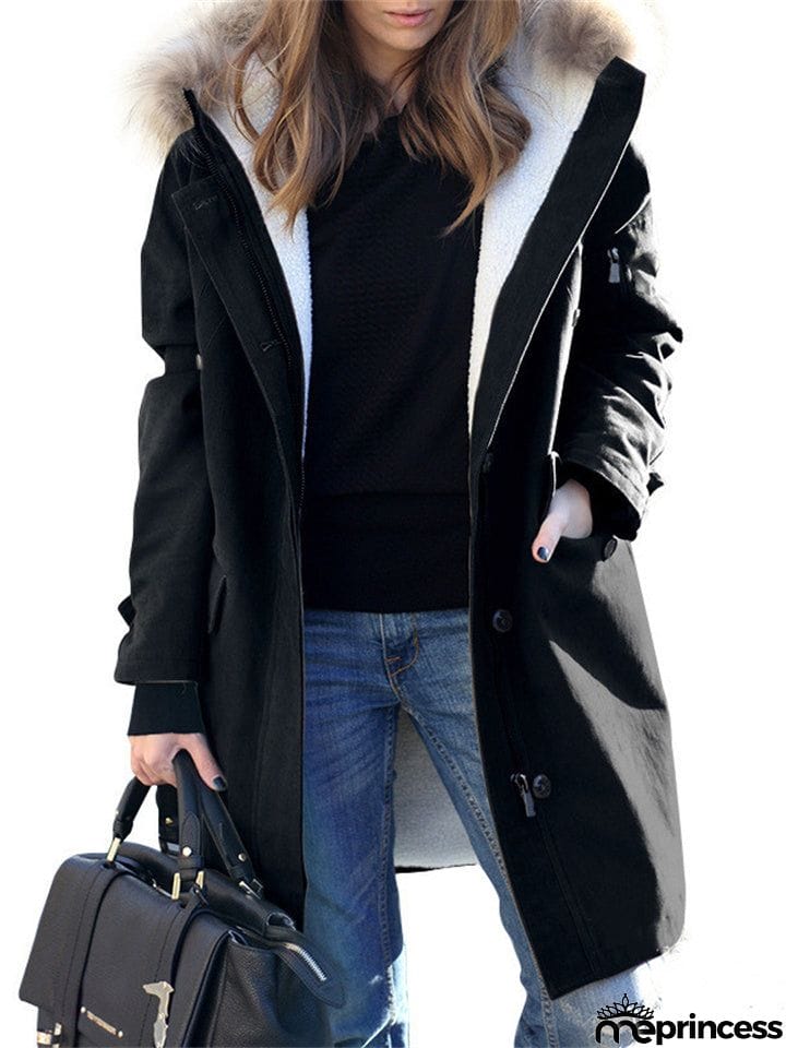 Women's Faux Fur Hooded Mid Length Woolen Coats for Cold Winter