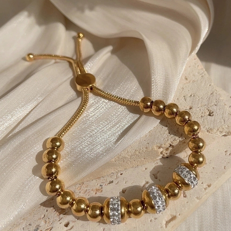 Minimalist Classic Style Round Stainless Steel Inlay Zircon Bracelets