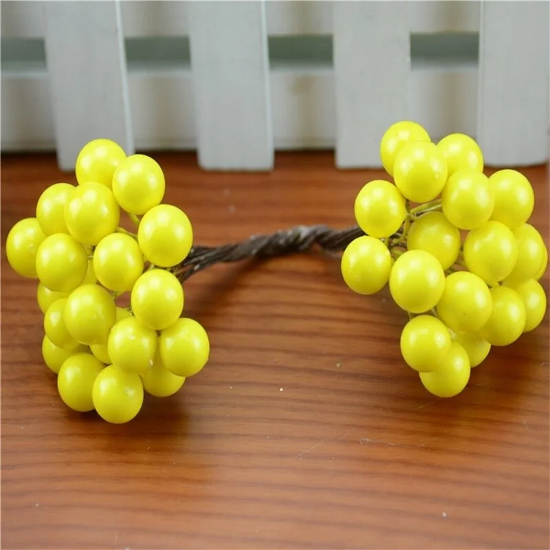 20pcs/40head Pearl Double Head Berries Mini Fake Fruit Berries Artificial Red Cherry Flower Bouquet Stamen Christmas Decorative