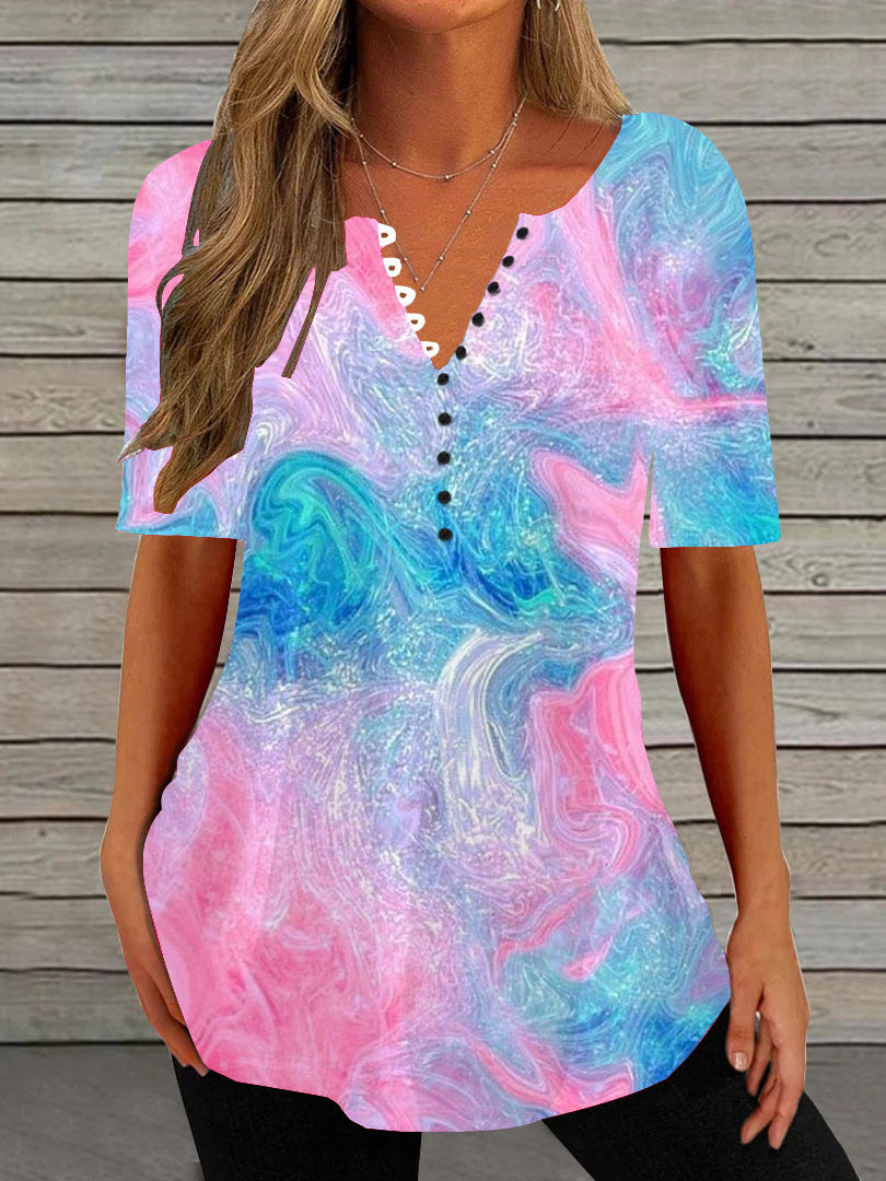 Women Half Sleeve V-neck Solid Color Dress