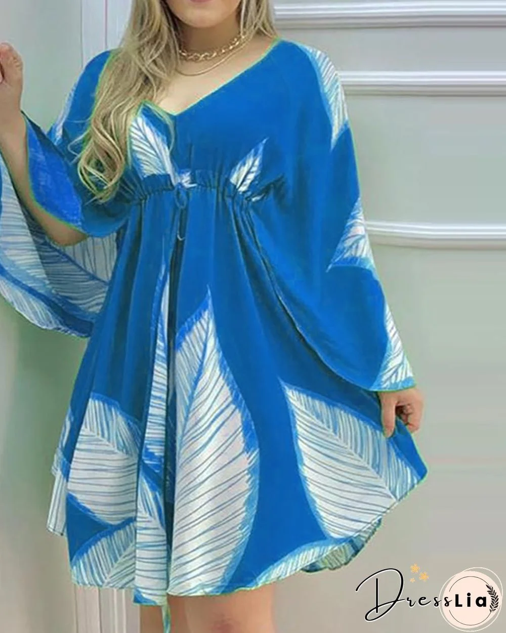 V-neck Long Sleeve Loose Skirt Irregular Dress