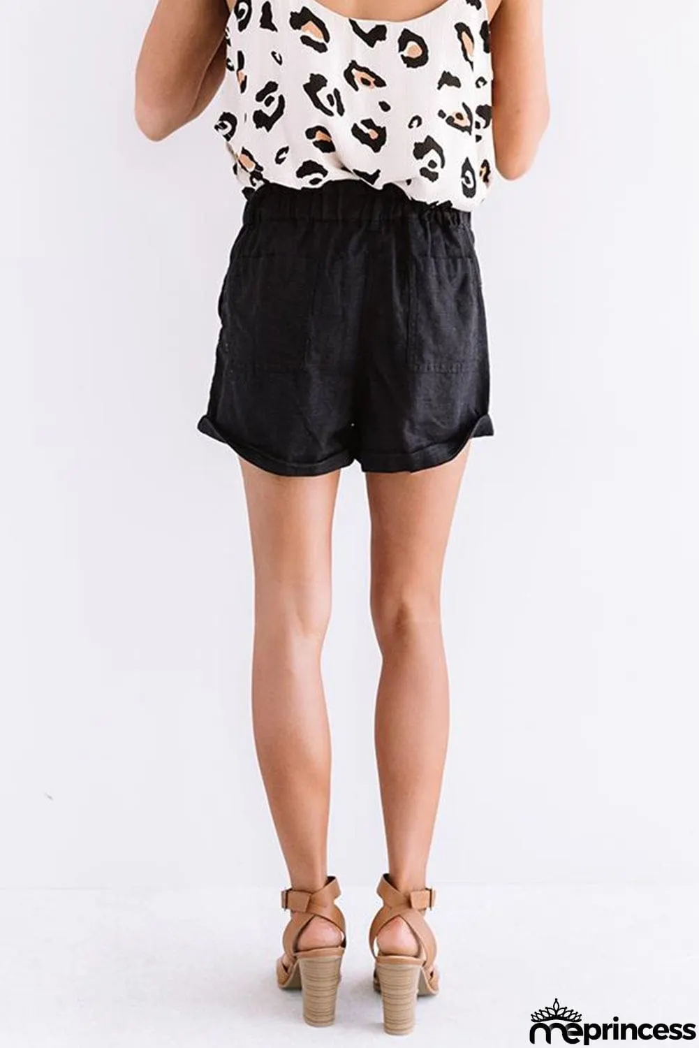 Khaki Cuffed High Waist Shorts