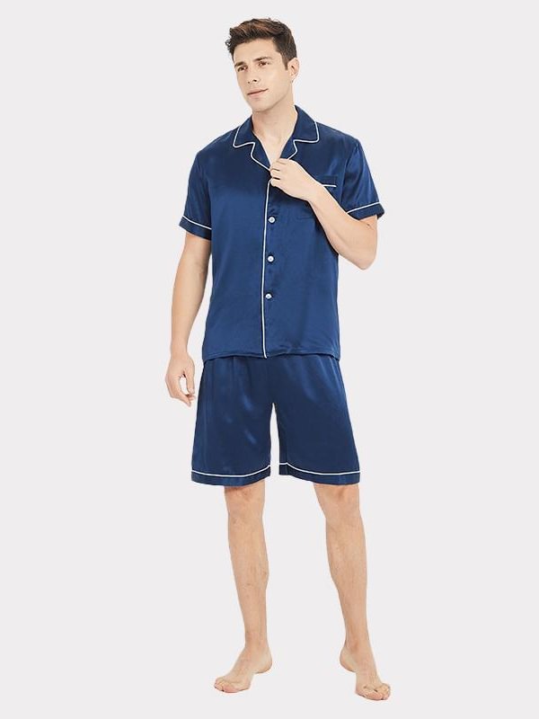 19 Momme Blue Silk Pajamas For Men-Chouchouhome