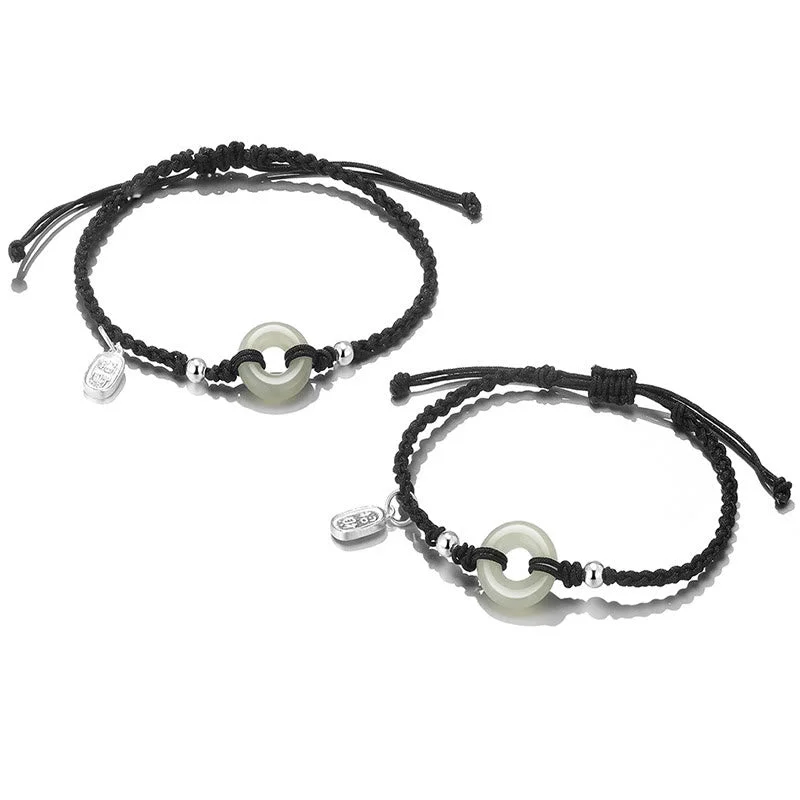 Green Aventurine White Jade 2Pcs Peace Buckle Luck Braided Couple Bracelet