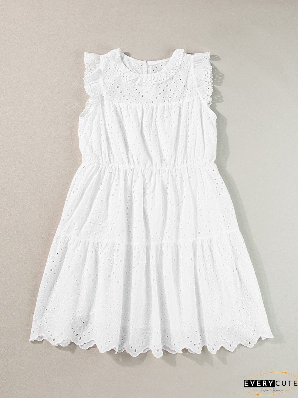 Elegant White Hollow Flutter Mini Dress