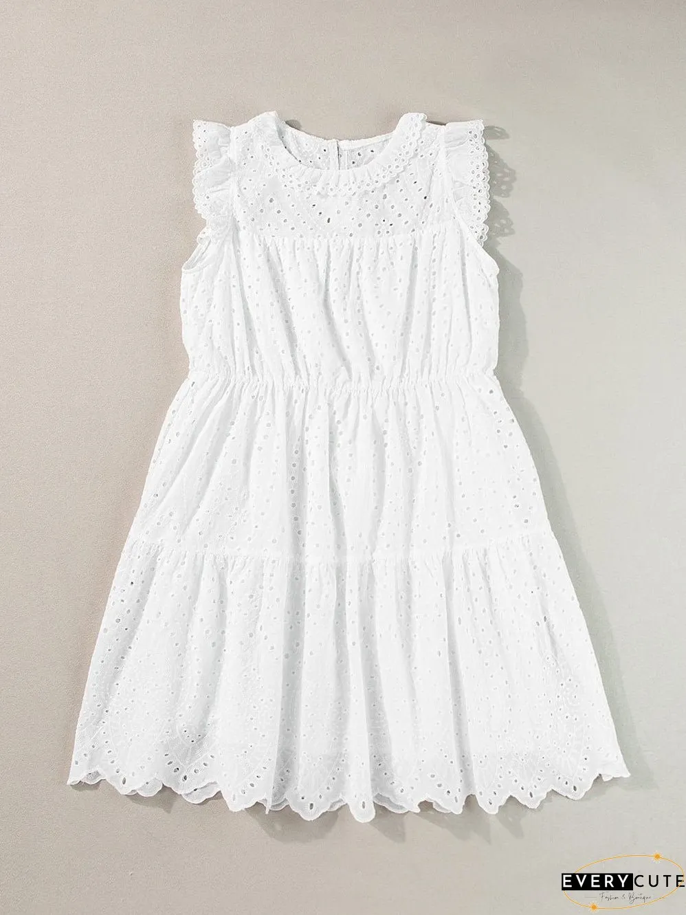 Elegant White Hollow Flutter Mini Dress