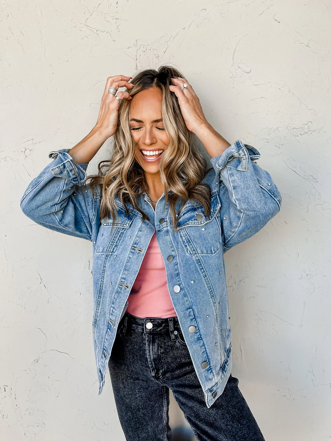 Miles Between Us Oversized Rhinestone Denim Jacket