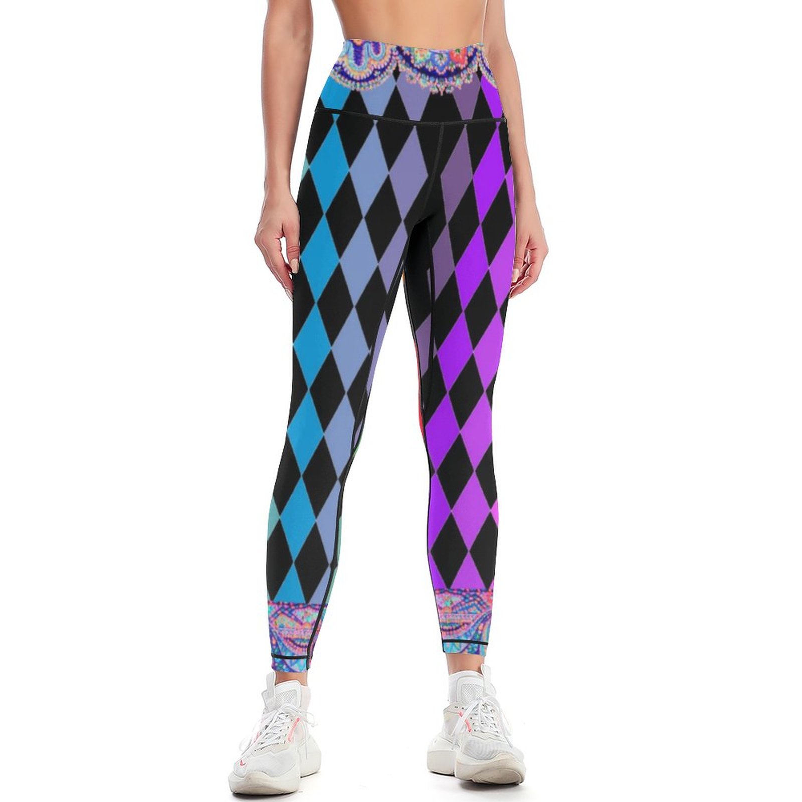 Bohemian Circus Jet Black Jester Women Yoga Print Wideband Waist Sports Leggings Running Pant