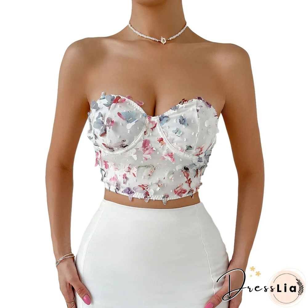 3D Butterfly Corset Top Summer Women Off Shoulder Tanks Strapless Tube T Shirt Sexy Ladies Vest Party Clubwear