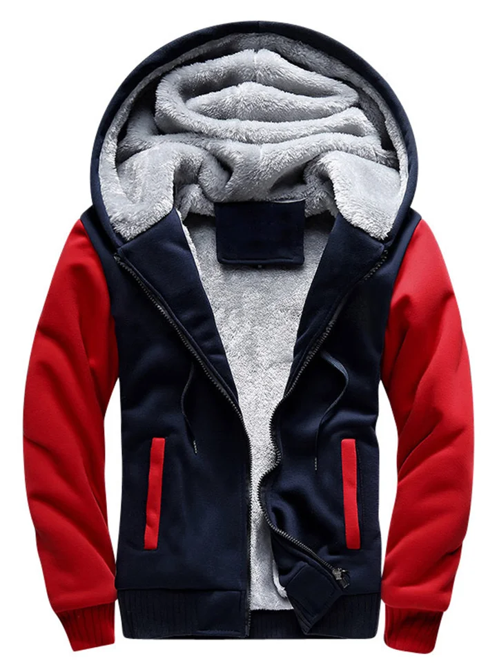 Men's Zip Hoodie Sweatshirt Fuzzy Sherpa Hoodie Jacket Jacket Fleece Hoodie Wine Red Black Blue Dark Gray Red Hooded Splicing Fleece Cool Winter Fall & Winter Clothing Apparel Hoodies Sweatshirts | 168DEAL