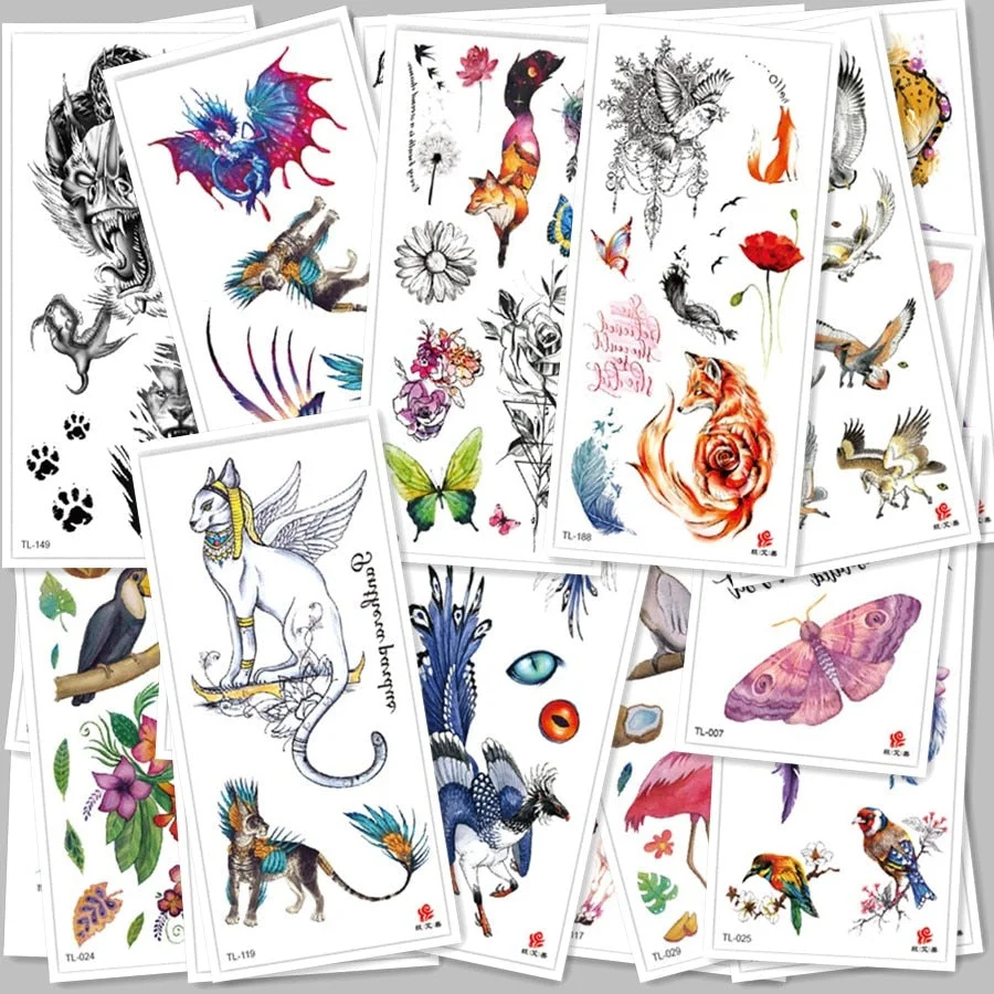 Animal and plant totem flower butterfly bird fox body arm waterproof men and women healthy natural temporary tattoo stickers