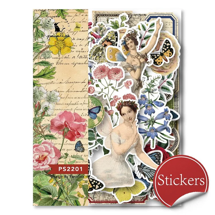 Journalsay 12 Inch Adhesive Vintage Flower Butterfly Material Cut Film Sticker DIY Journal Scrapbooking Stickers