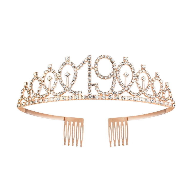 Women’s IG Style Shiny Number Crown Alloy Hollow Out Inlay Rhinestones Crown
