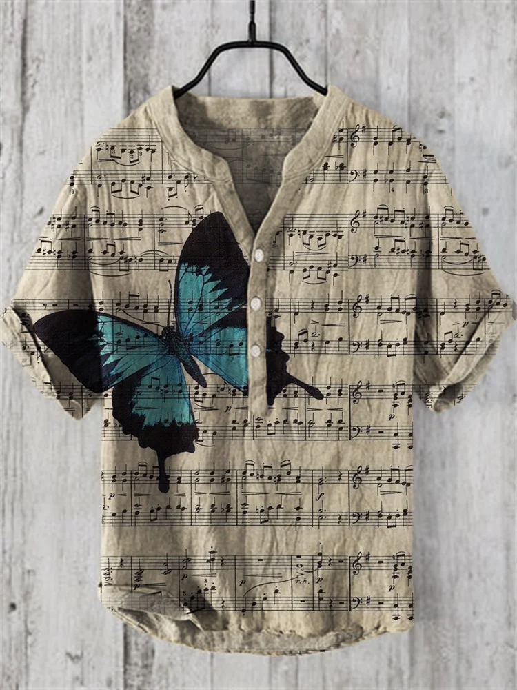 Butterfly on Sheet Music Linen Blend Shirt