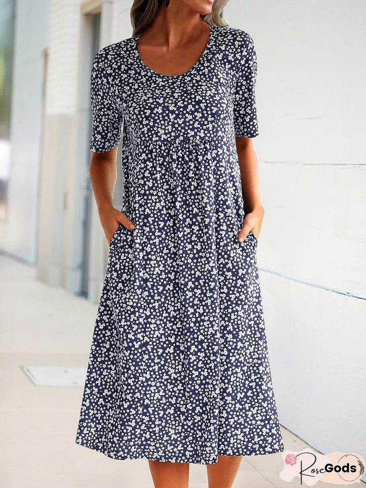 Summer Floral Pockets Midi Dress