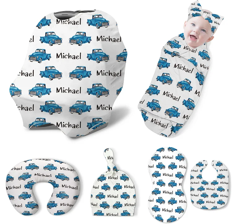 Personalized Truck Pattern Baby Care Swaddle Set for Boys|11