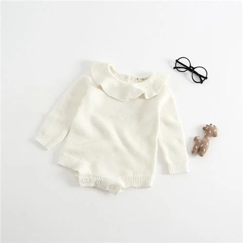 Newborn Baby Girls Boys Knitted Romper Baby Clothes Cotton Pompom Woolen Baby Rompers Ruffle Infant Baby Boys Jumpsuit Overalls