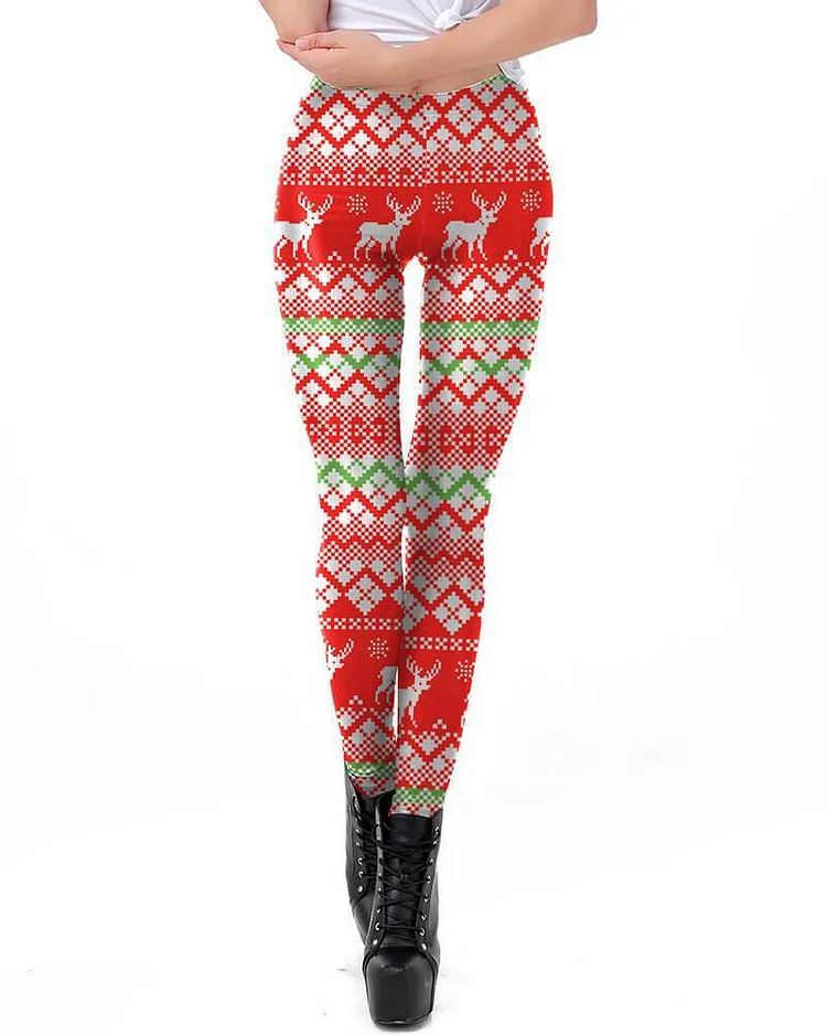 Mayoulove Classic Ugly Christmas Reindeer Workout Sporty Womens Leggings-Mayoulove