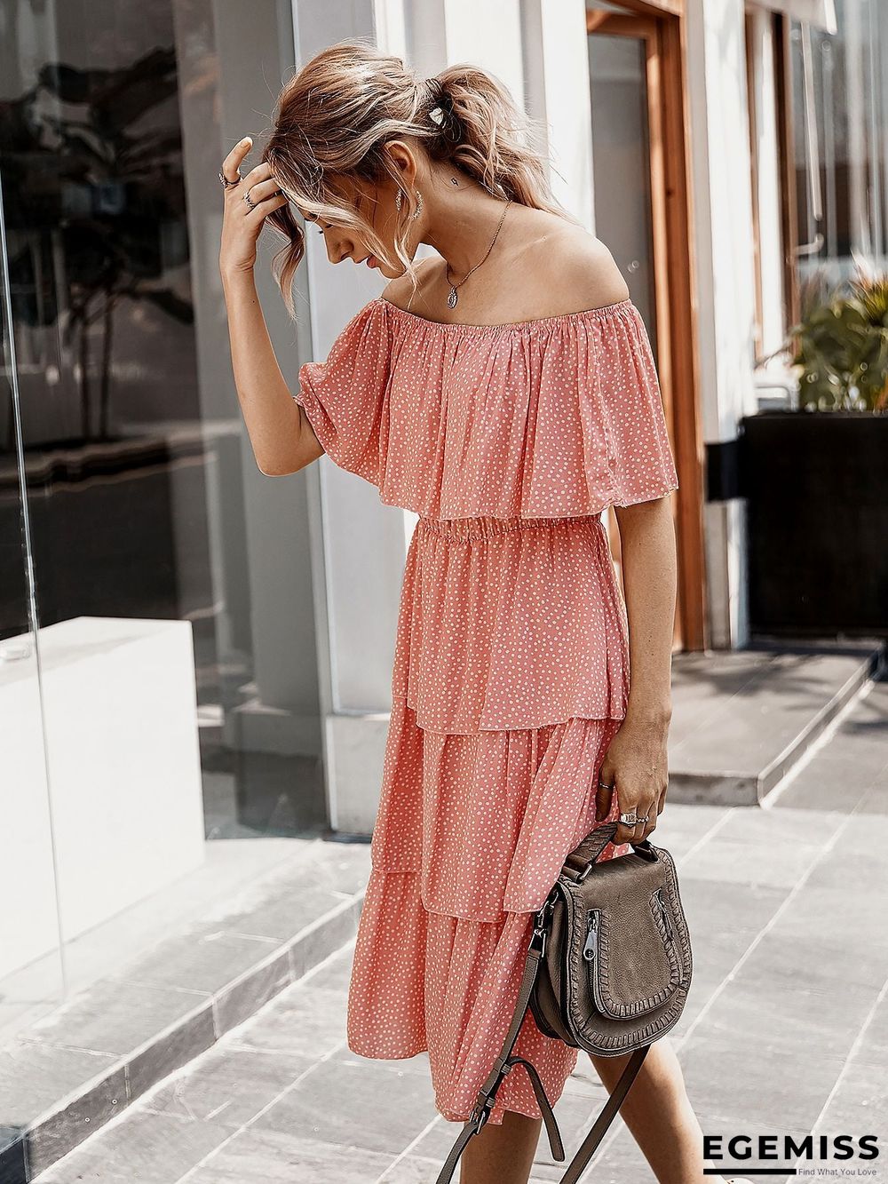 One-shoulder Cake Group Dress Women's Dress | EGEMISS