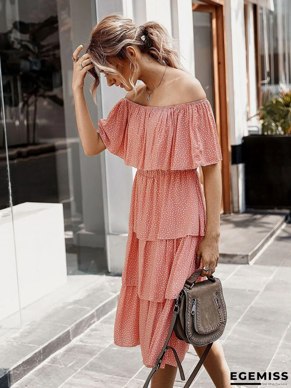 One-shoulder Cake Group Dress Women's Dress | EGEMISS