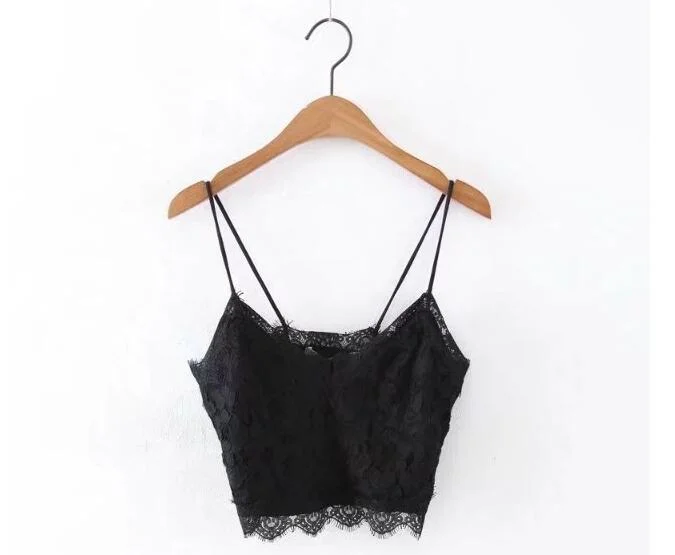 Toppies Women 2021 Summer Mint Green Solid Color Lace Crop Tops V-neck Sexy Strap Bra Camis