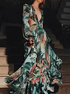 Floral-Print Gorgeous Embellished Puff Sleeves Bohemian Maxi Dress