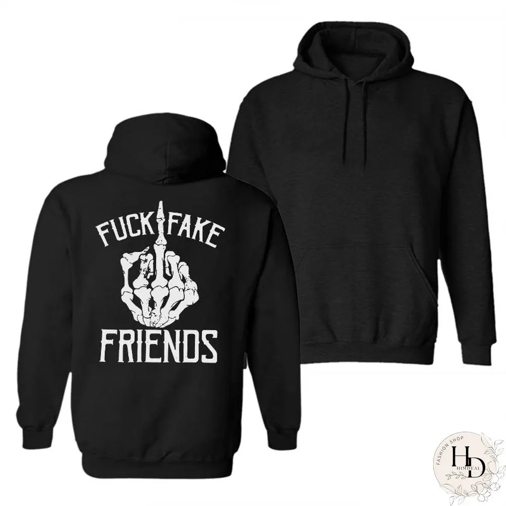 Men's Fuck Fake Friends Skull Print Hoodie