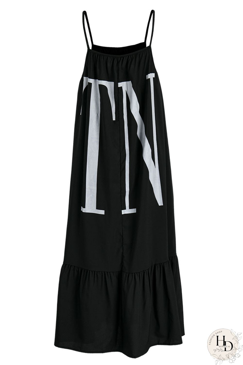 Black Fashion Off The Shoulder Sleeveless Slip Swagger Knee-Length Print Dresses