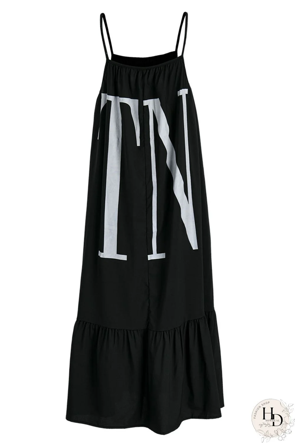 Black Fashion Off The Shoulder Sleeveless Slip Swagger Knee-Length Print Dresses