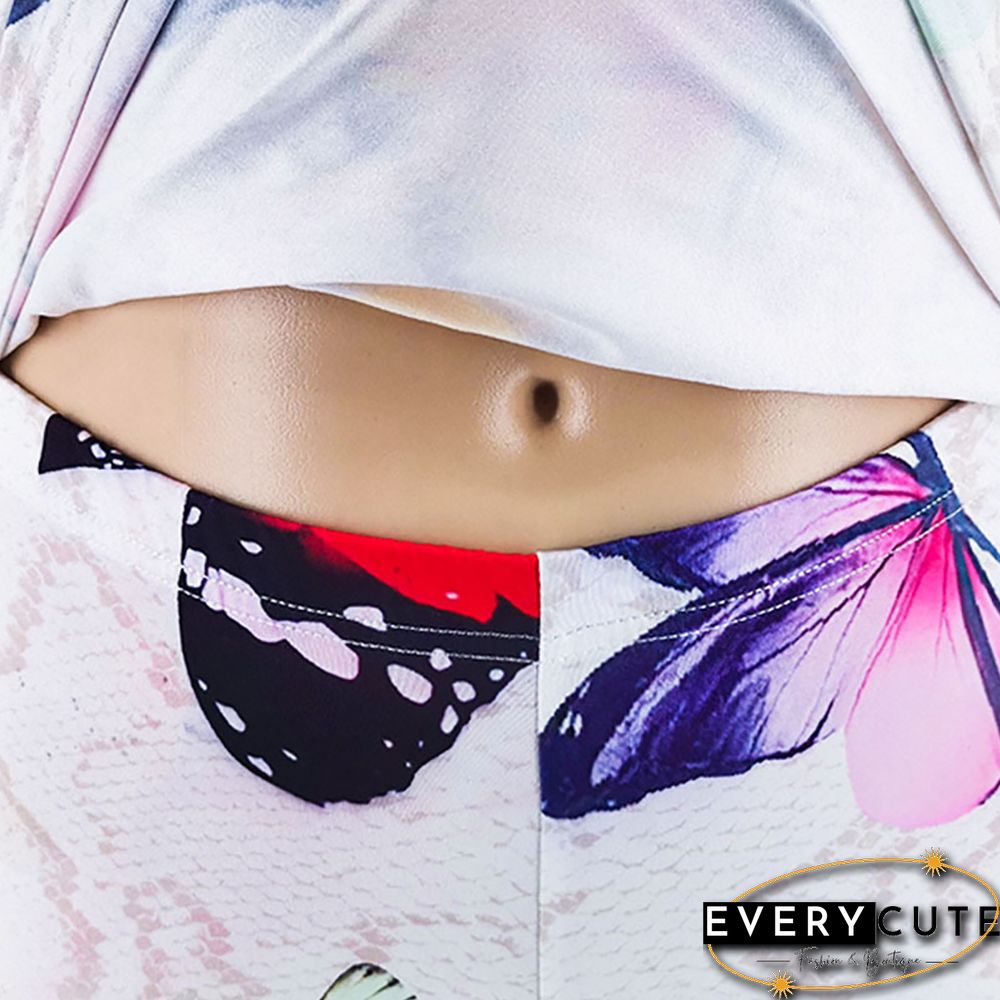 White Butterfly Print Loungewear Plus Size Set