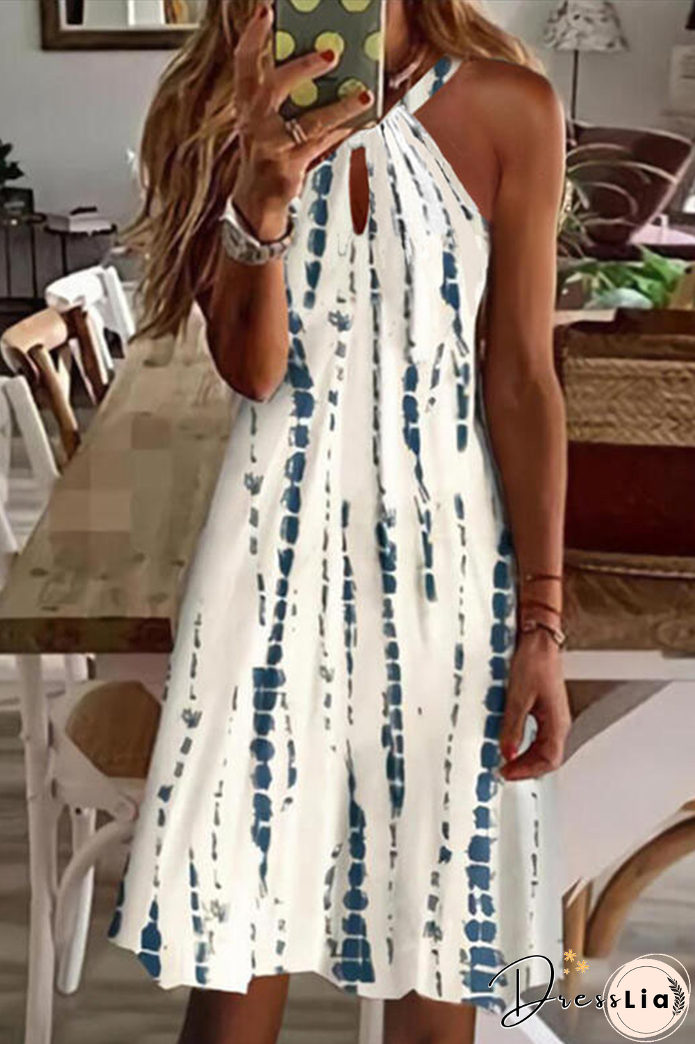 Casual Print Split Joint Halter Straight Dresses(6 Colors)