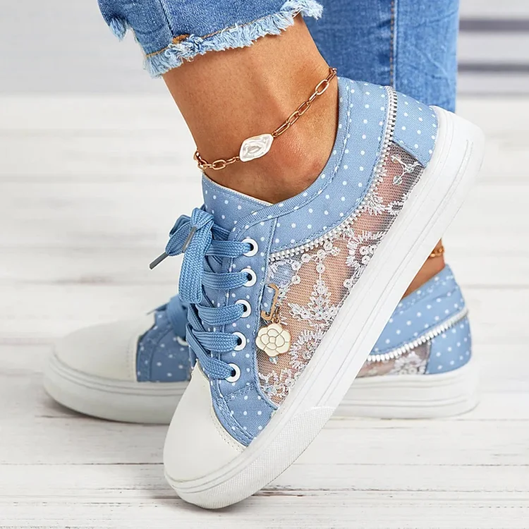 Comstylish Denim Blue Lace Stitching Personalized Canvas Shoes
