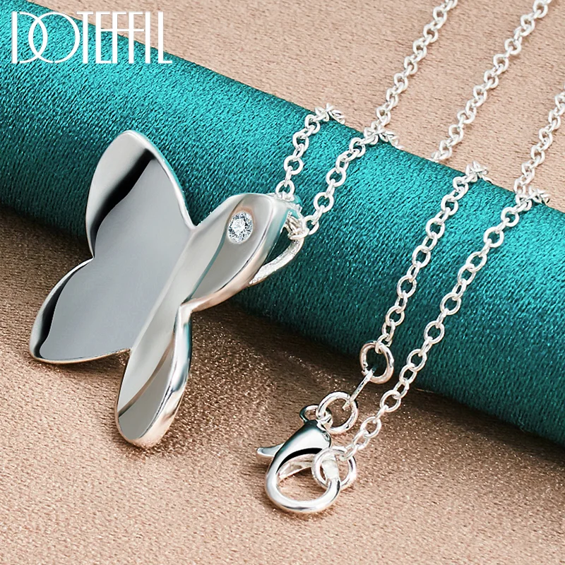 DOTEFFIL 925 Sterling Silver 18-30 Inch Chain AAA Zircon Butterfly Pendant Necklace For Woman Jewelry